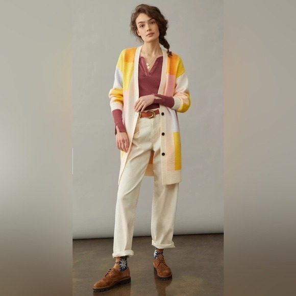 Anthropologie AMADI Colorful Geometric Patchwork Longline Cardigan Sweater XSP - Picture 2 of 7
